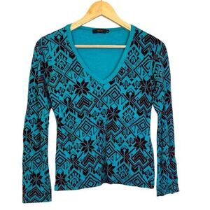 Versace Sport Turquoise Maroon Velvet Aztec Print Southwestern Blouse large